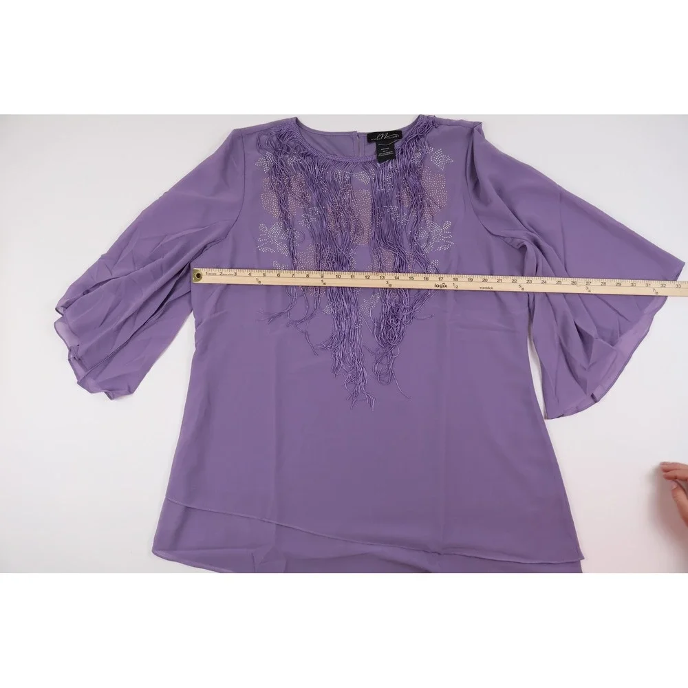 Midnight Velvet Pant Set Tunic Rhinestone Fringe Purple XL NEW